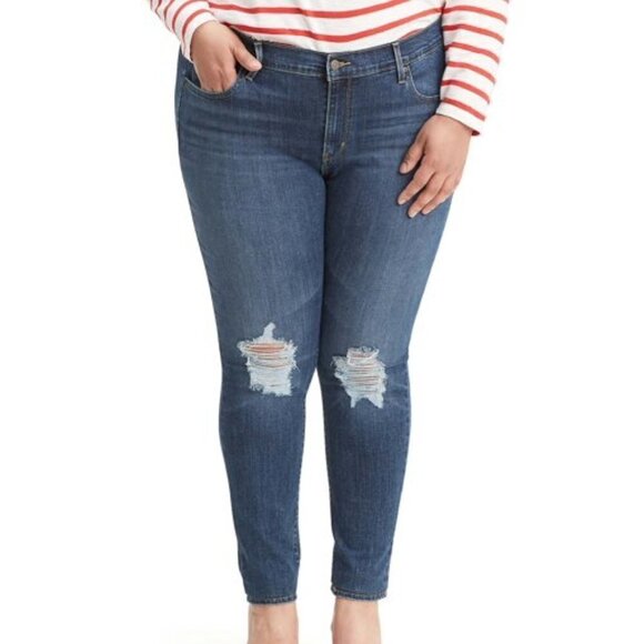 Levi's 711 Skinny Mid Rise Distressed Knee Skinny Jeans Maui Breeze 26W - Picture 1 of 12
